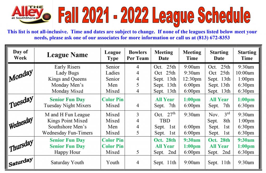league schedule